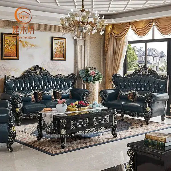 Leather Combination Sofa Solid Wood Luxury Sofa Villa Retro High-end Sofa for Living Room Furniture Set