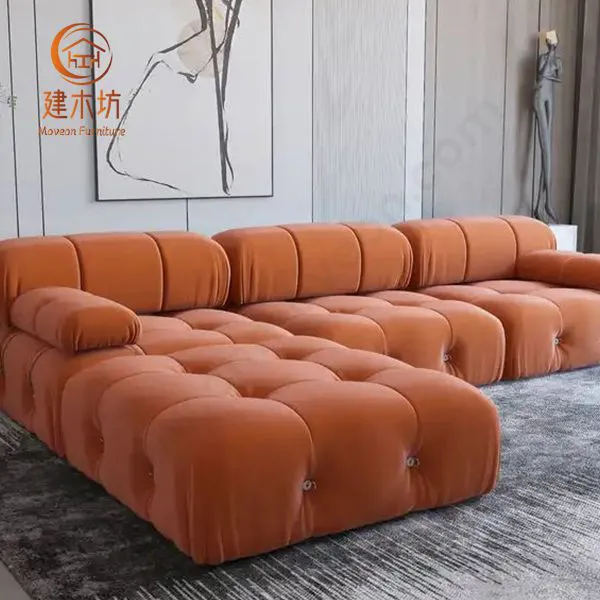 Sofa with Ottoman Modular Combination Velvet Modular Sofas Long Couch