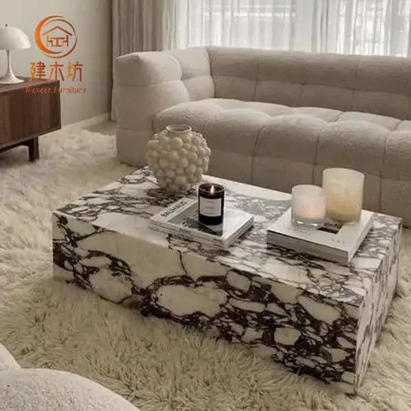 Stone Furniture Purple Coffee Table Low Plinth Marble Living Room Luxury Natural Customized Calacatta Violet Coffee Table