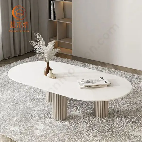 Modern Minimalist White Marble Oval Coffee Table with Iron Convertible Feature for Living Room Villa